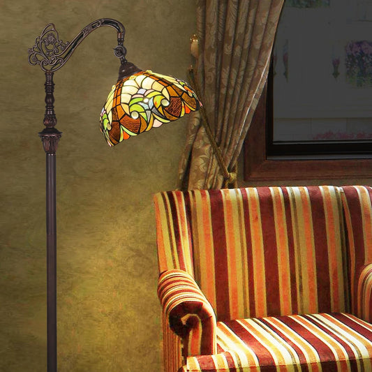 COTOSS Tiffany Reading Floor Lamp,Stained Glass Gooseneck Floor Light for Reading,Antique Style Arched Tall Standing Lamp for Living Room Bedroom and Office