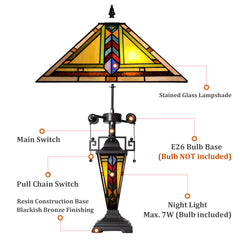 Capulina Tiffany Lamp Firecracker Mission Stained Glass Table Lamp 3-Light