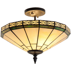 Capulina Tiffany Lamp Stained Glass Ceiling Light 2-Light 16 Inches Wide Cream Tiffany Style Semi Flush Mount Ceiling Lamp for Dining Room Porch Hallway Kitchen Entryway