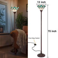 Capulina Tiffany Lamp Cream Green Stained Glass Torchiere Floor Lamp