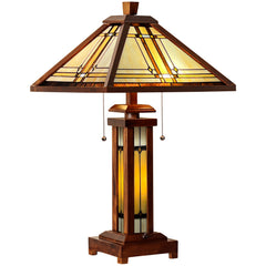 Capulina Tiffany Lamp Wooden Base Cream Stained Glass Table Lamp 3-Light