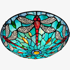 Tiffany Ceiling Lights, Stained Glass Ceiling Light 3-Lights 16 Inch Tiffany Flush Mount Ceiling Light for Bedroom Dining Living Room Entryway Foyer