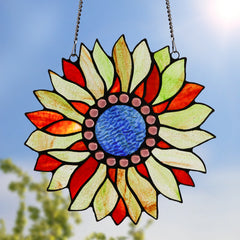Capulina Sunflower Stained Glass Window Hangings Suncatcher for Window,Handmade Tiffany Glass Crafts for Family and Friends