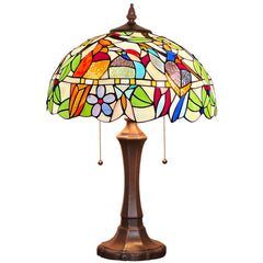 Capulina Tiffany Table Lamp Cardinal Birds Stained Glass Lamp 2-Light