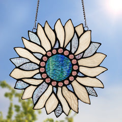 Capulina Sunflower Stained Glass Window Hangings Suncatcher for Window,Handmade Tiffany Glass Crafts for Family and Friends