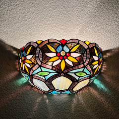 Capulina Tiffany Lamp Sunflower Style Stained Glass Wall Sconce 12" Wide