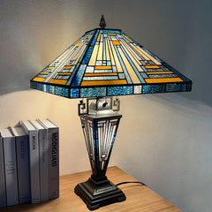 Capulina Tiffany Lamp Blue Amber Stained Glass Table Lamp 3-Light