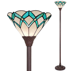 Capulina Tiffany Lamp Cream Green Stained Glass Torchiere Floor Lamp