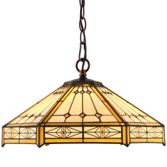 Capulina Tiffany Lamp Cream Hexagon Stained Glass Pendant Light 2-Light