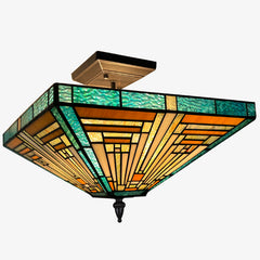 Capulina Tiffany Lamp Stained Glass Ceiling Light 2-Light 14 Inches Wide Amber Green Tiffany Style Semi Flush Mount Ceiling Lamp for Kitchen Porch Entryway Bathroom Hallway
