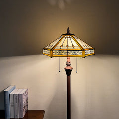 Capulina Tiffany Lamp Cream Hexagon Stained Glass Floor Lamp 2-Light