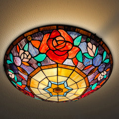 ARTZONE Tiffany Ceiling Lights, Stained Glass Ceiling Light 3-Lights 16 Inch Tiffany Flush Mount Ceiling Light for Bedroom Dining Living Room Entryway Foyer
