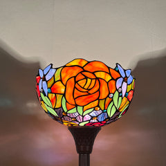Capulina Tiffany Lamp Red Rose Stained Glass Torchiere Floor Lamp