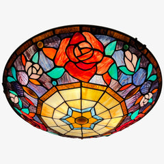 ARTZONE Tiffany Ceiling Lights, Stained Glass Ceiling Light 3-Lights 16 Inch Tiffany Flush Mount Ceiling Light for Bedroom Dining Living Room Entryway Foyer