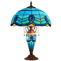 Capulina Tiffany Lamp Blue Sky Stained Glass Table Lamp 3-Light