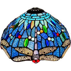Capulina Tiffany Lamp Shade 12 Inches Wide Accessories Replacement Blue Dragonfly Style Stained Glass Lampshade for Table Lamp