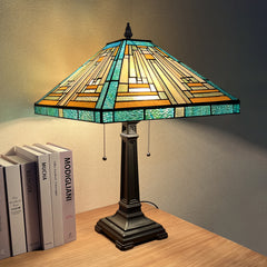 Capulina Tiffany Lamp Amber Green Mission Stained Glass Table Lamp 2-Light