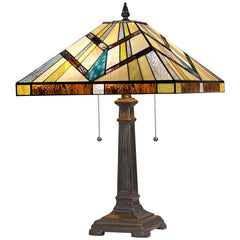 Capulina Tiffany Table Lamp Antique Cream Amber Stained Glass Lamp 2-Light