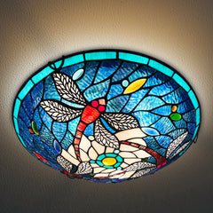 Tiffany Ceiling Lights, Stained Glass Ceiling Light 3-Lights 16 Inch Tiffany Flush Mount Ceiling Light for Bedroom Dining Living Room Entryway Foyer