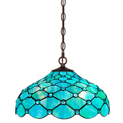 Capulina Tiffany Lamp Blue Beads Stained Glass Pendant Light 2-Light