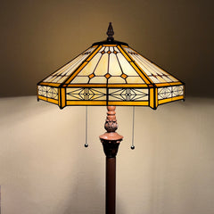 Capulina Tiffany Lamp Cream Hexagon Stained Glass Floor Lamp 2-Light