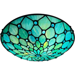 Tiffany Ceiling Lights, Stained Glass Ceiling Light 2-Lights 12 Inch Tiffany Flush Mount Ceiling Light for Bedroom Dining Living Room Entryway Foyer(Blue)