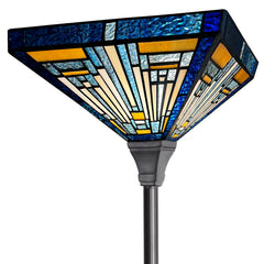 Capulina Tiffany Lamp Blue Amber Stained Glass Torchiere Floor Lamp