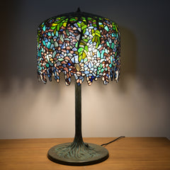 Thatyears Wisteria Tiffany Style Table Lamp – Handcrafted Stained Glass Decorative Lamp for Living Room, Bedroom, Home Office