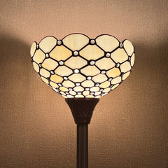 Thatyears Tiffany Torchiere Floor Lamps White Beads Style Stained Glass 12X12X69 Inches Antique Pole Standing Uplight Lamps Decor Living Room Bedroom Home Office