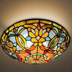 Tiffany Ceiling Lights, Stained Glass Ceiling Light 2-Lights 12 Inch Tiffany Flush Mount Ceiling Light for Bedroom Dining Living Room Entryway Foyer