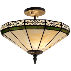 Capulina Tiffany Lamp Stained Glass Ceiling Light 2-Light 16 Inches Wide Cream Tiffany Style Semi Flush Mount Ceiling Lamp for Dining Room Porch Hallway Kitchen Entryway