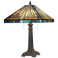 Capulina Tiffany Lamp Amber Blue Stained Glass Table Lamp 2-Light