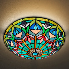 Tiffany Ceiling Lights, Stained Glass Ceiling Light 3-Lights 16 Inch Tiffany Flush Mount Ceiling Light for Bedroom Dining Living Room Entryway Foyer