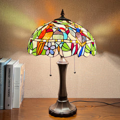 Capulina Tiffany Table Lamp Cardinal Birds Stained Glass Lamp 2-Light