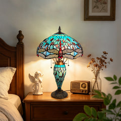 ARTZONE Tiffany Table Lamp with Nighlight Antique Stained Glass Table Lamp