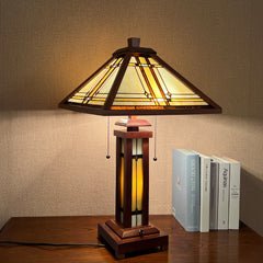 Capulina Tiffany Lamp Wooden Base Cream Stained Glass Table Lamp 3-Light