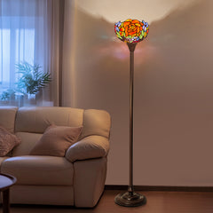 Capulina Tiffany Lamp Red Rose Stained Glass Torchiere Floor Lamp