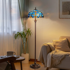 Capulina Tiffany Lamp Blue Brown Stained Glass Floor Lamp 2-Light