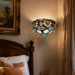 Capulina Tiffany Lamp Sunflower Style Stained Glass Wall Sconce 12" Wide