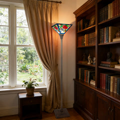 ARTZONE Tiffany Torchiere Floor Lamp,Handcrafted Stained Glass Lamp Shade,Antique Style Standing Corner Light for Living Room and Bedroom