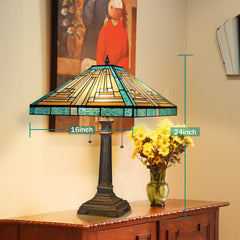 Capulina Tiffany Lamp Amber Green Mission Stained Glass Table Lamp 2-Light