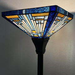 Capulina Tiffany Lamp Blue Amber Stained Glass Torchiere Floor Lamp