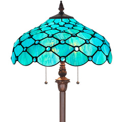 Capulina Tiffany Lamp Stained Glass Floor Lamp 2-Light 16X16X63 Inches Seagrass Blue Beads Tiffany Style Standing Reading Lamp for Living Room Bedroom Home Office