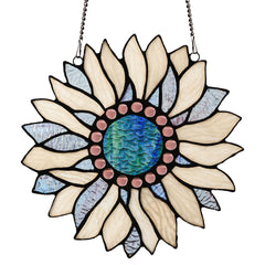 Capulina Sunflower Stained Glass Window Hangings Suncatcher for Window,Handmade Tiffany Glass Crafts for Family and Friends