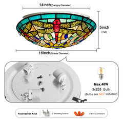 Tiffany Ceiling Lights, Stained Glass Ceiling Light 3-Lights 16 Inch Tiffany Flush Mount Ceiling Light for Bedroom Dining Living Room Entryway Foyer