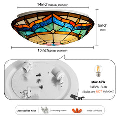 Tiffany Ceiling Lights, Stained Glass Ceiling Light 3-Lights 16 Inch Tiffany Flush Mount Ceiling Light for Bedroom Dining Living Room Entryway Foyer