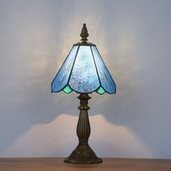 Cotoss Tiffany Table Lamp,Handcrafts Stained Glass Style Table Light,Blue Small Desk Bedside Table Night Lamp for Living Room Bedroom Study Office Bookcase Desk Light