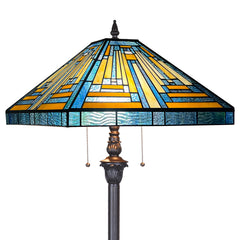 Capulina Tiffany Lamp Blue Amber Stained Glass Floor Lamp 2-Light