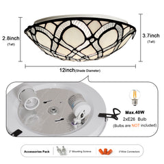 Tiffany Ceiling Lights, Stained Glass Ceiling Light 2-Lights 12 Inch Tiffany Flush Mount Ceiling Light for Bedroom Dining Living Room Entryway Foyer