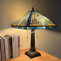 Capulina Tiffany Lamp Amber Blue Stained Glass Table Lamp 2-Light